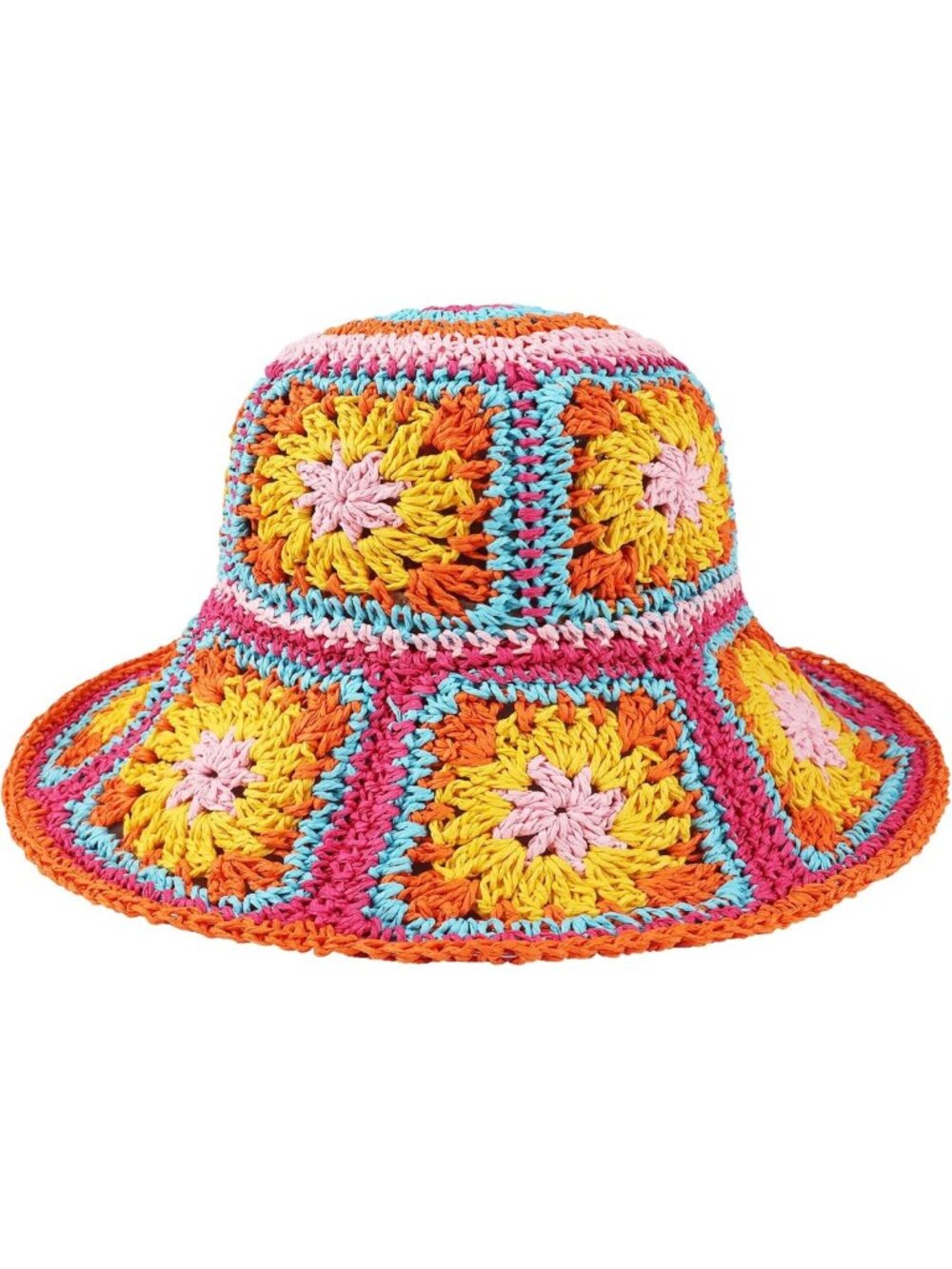 Multicolor Floral Crochet Wide Brim Sun Hat for Women - Summer Beach Accessory